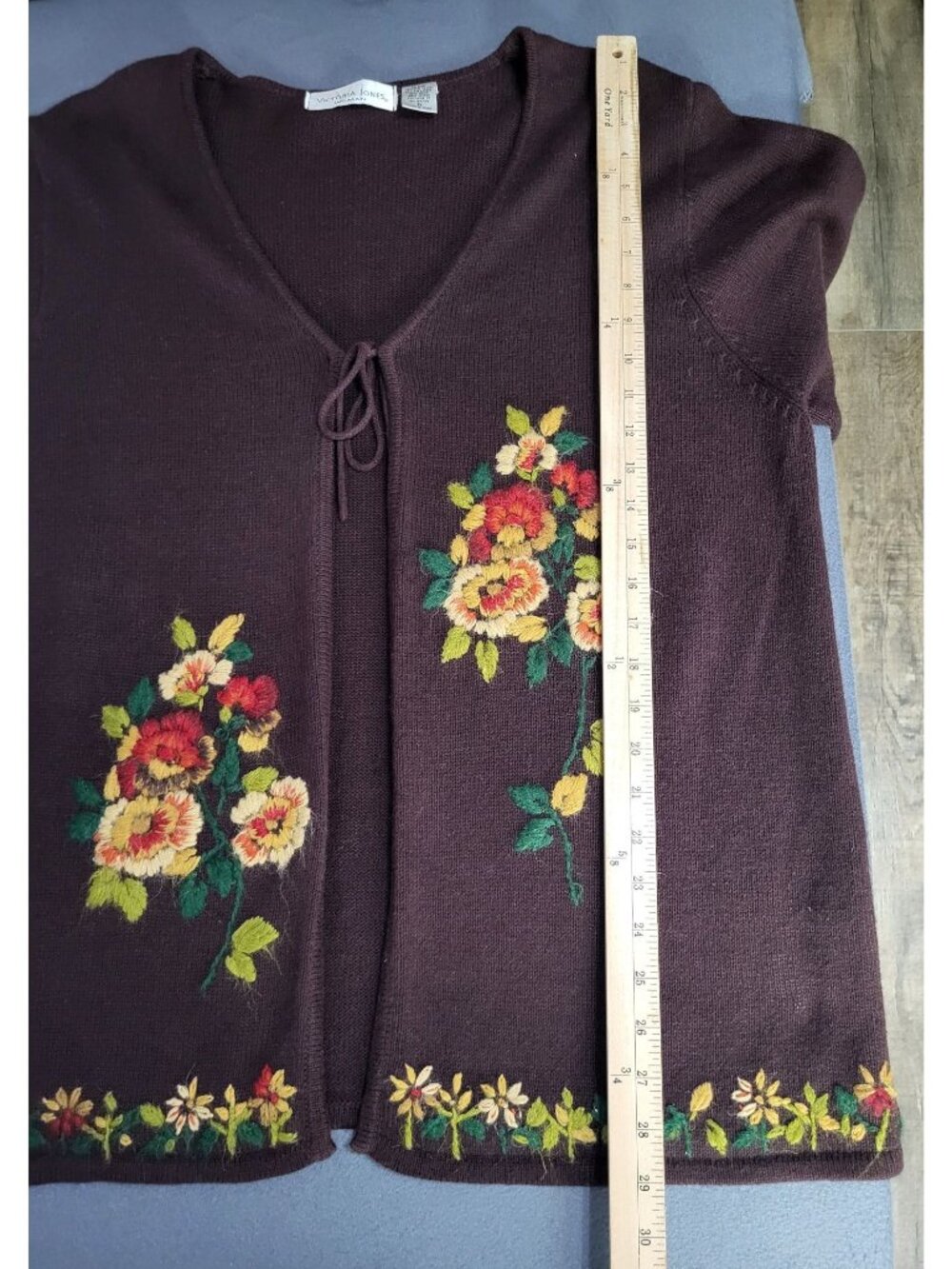 VTG Women's 1X Cardigan Sweater Brown Floral Boho Hippie Cottage Core Fairy - Picture 8 of 12